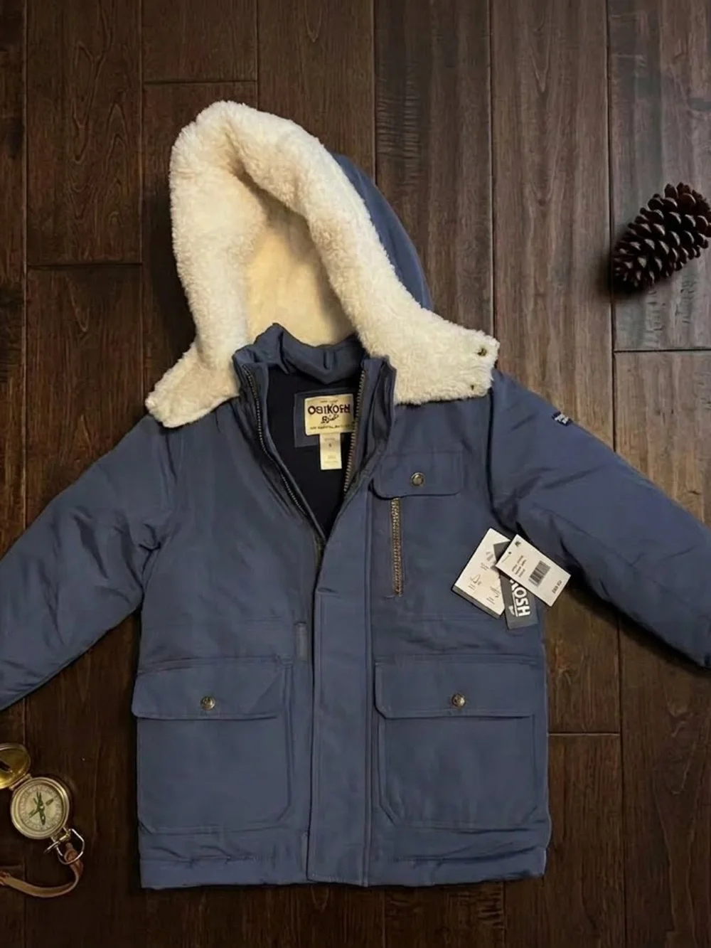 NWT OshKosh B’gosh Boys Heavyweight Winter Parka Jacket Coat Sherpa Hood Blue